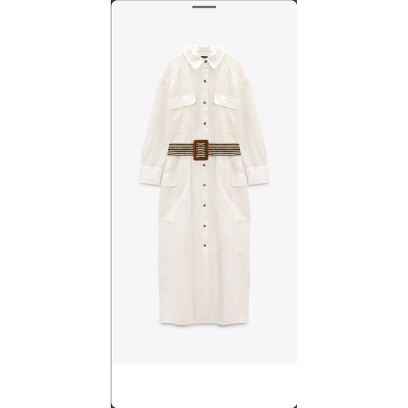Zara linen blend belted shirt dress - Picture 3 of 6